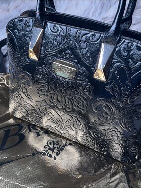 Brangio Black Embossed Satchel with Gold Accents